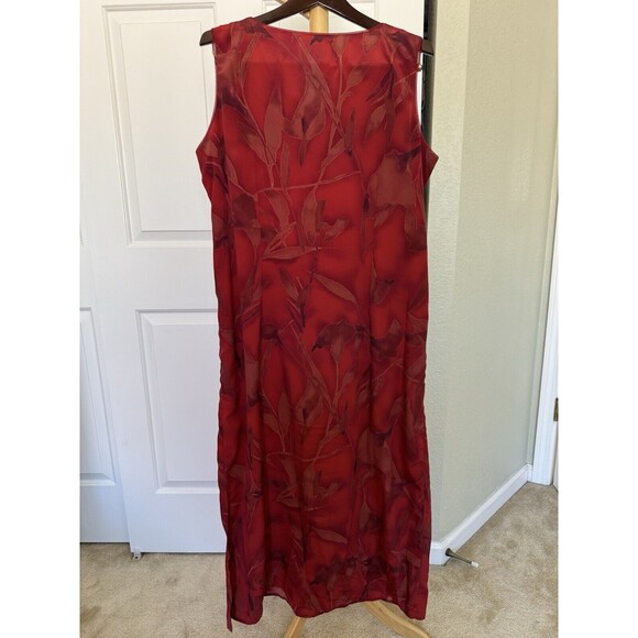Vintage Maggie Mcnaughton Women Chiffon Maxi Dress Red Floral Print Boho Size 1X - Picture 2 of 8